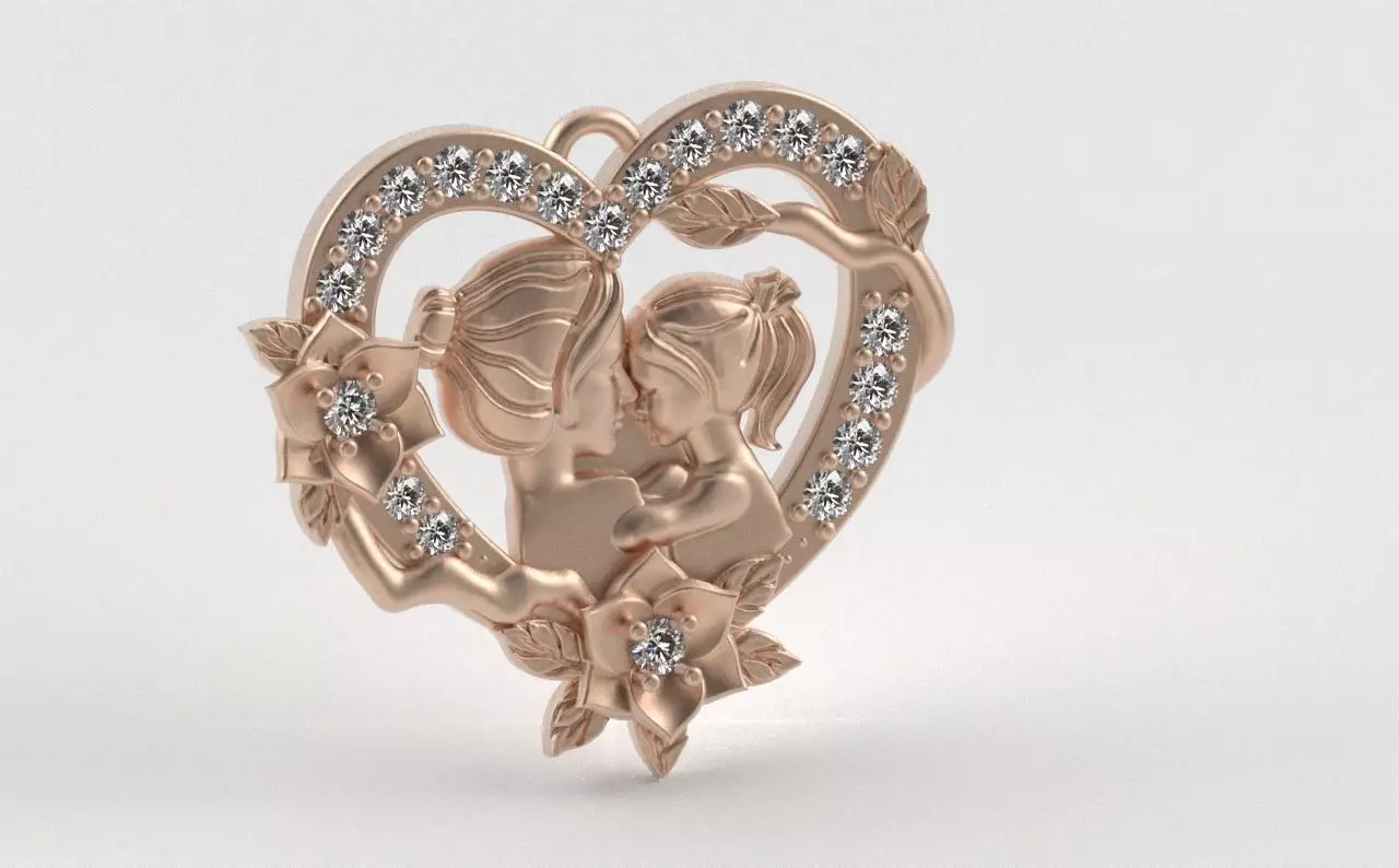 Mother and Daughter Heart Pendant 3D print model_12