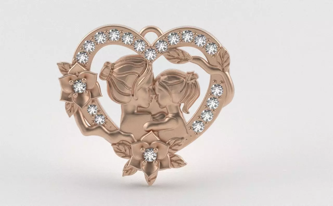 Mother and Daughter Heart Pendant 3D print model_8