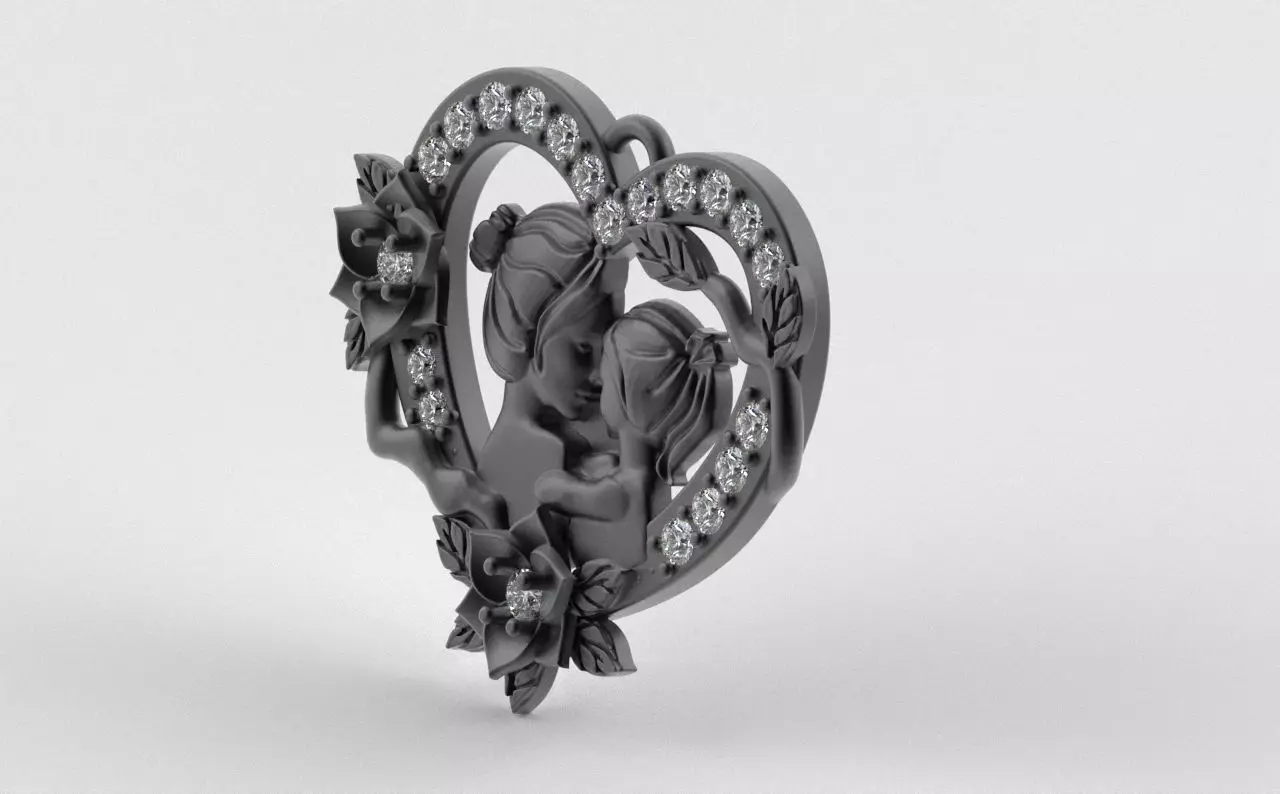 Mother and Daughter Heart Pendant 3D print model_2