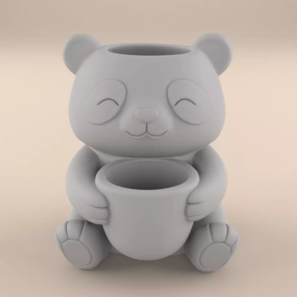 Happy Panda Planter Candy Candle Holder STL 3D print model_3