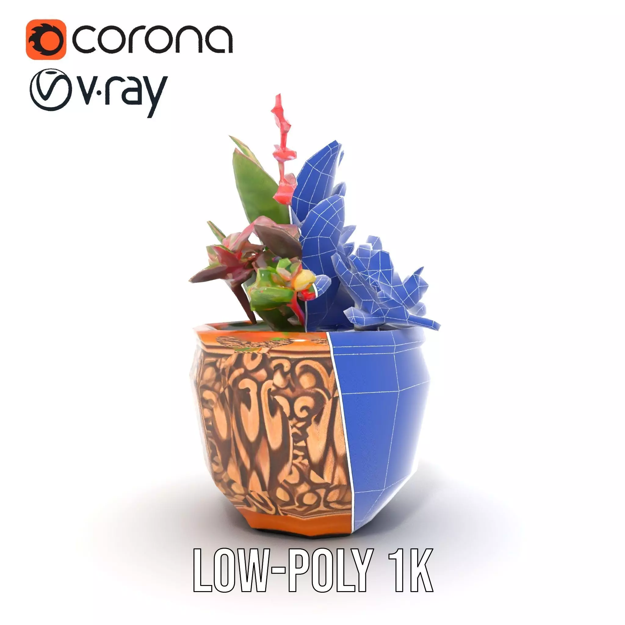 Ornate Terracotta Planter model pack Low-poly 3D model_19