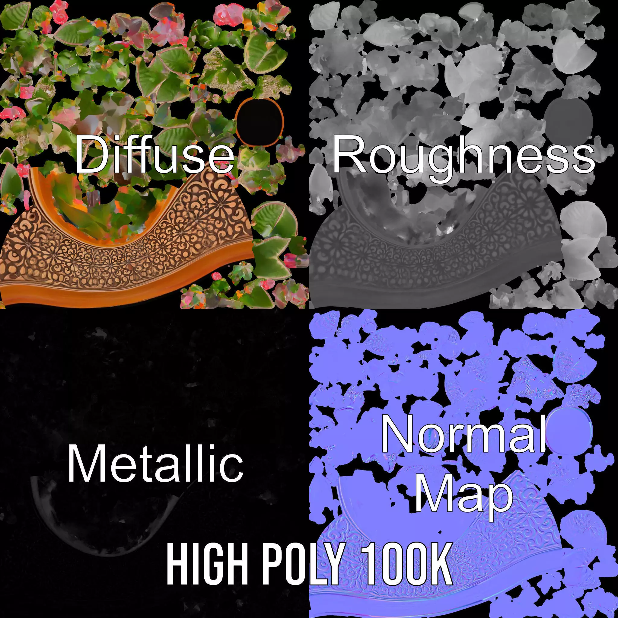 Ornate Terracotta Planter model pack Low-poly 3D model_3