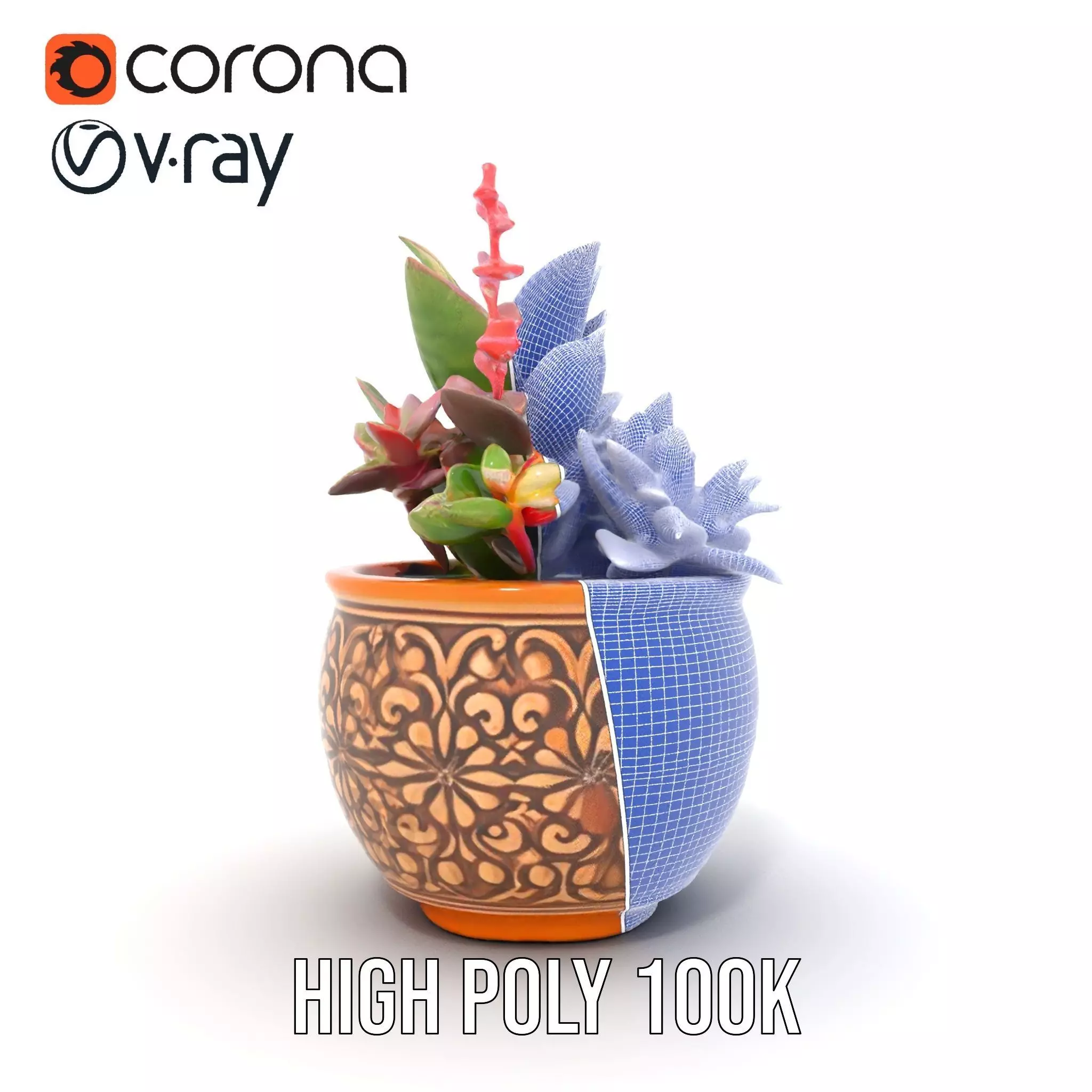 Ornate Terracotta Planter model pack Low-poly 3D model_33