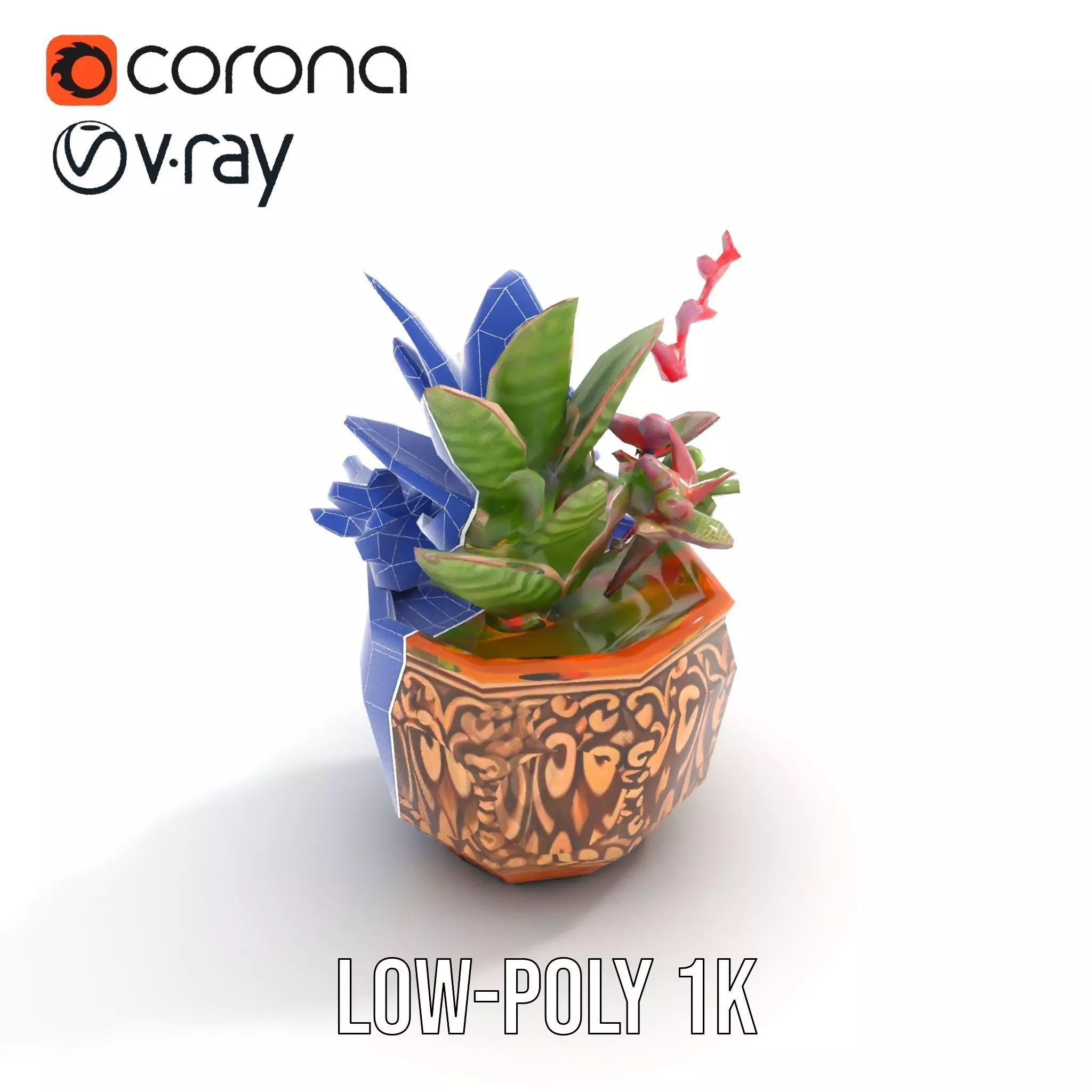 Ornate Terracotta Planter model pack Low-poly 3D model_22