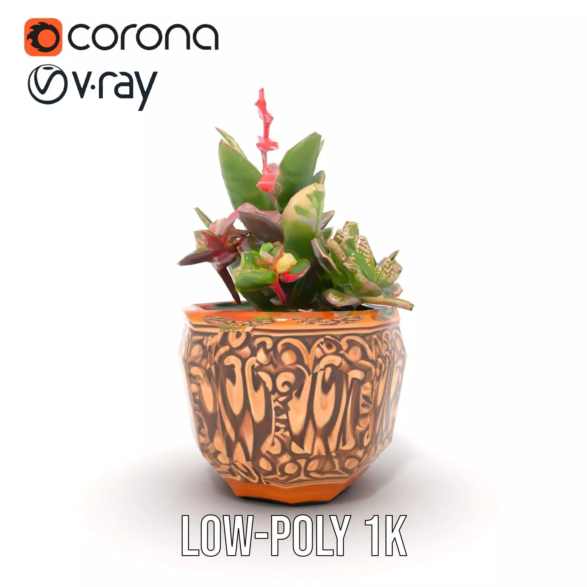 Ornate Terracotta Planter model pack Low-poly 3D model_12