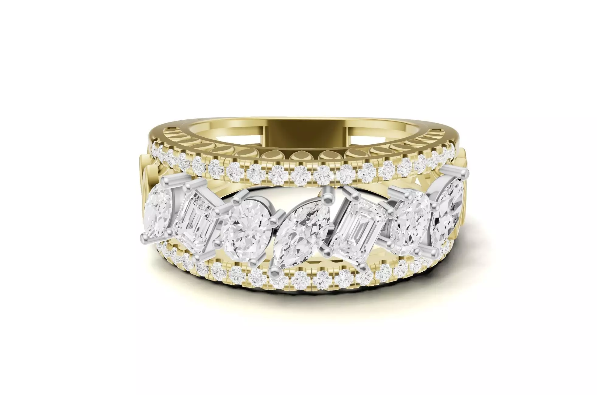 Stackable Marquise Emerald Oval and Pave Diamond Engagement Band 3D print model