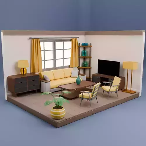 Low Poly Isometric Living Room Scene