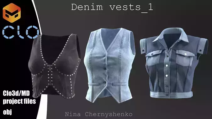 Denim vests 1 - Marvelous Designer project and OBJ
