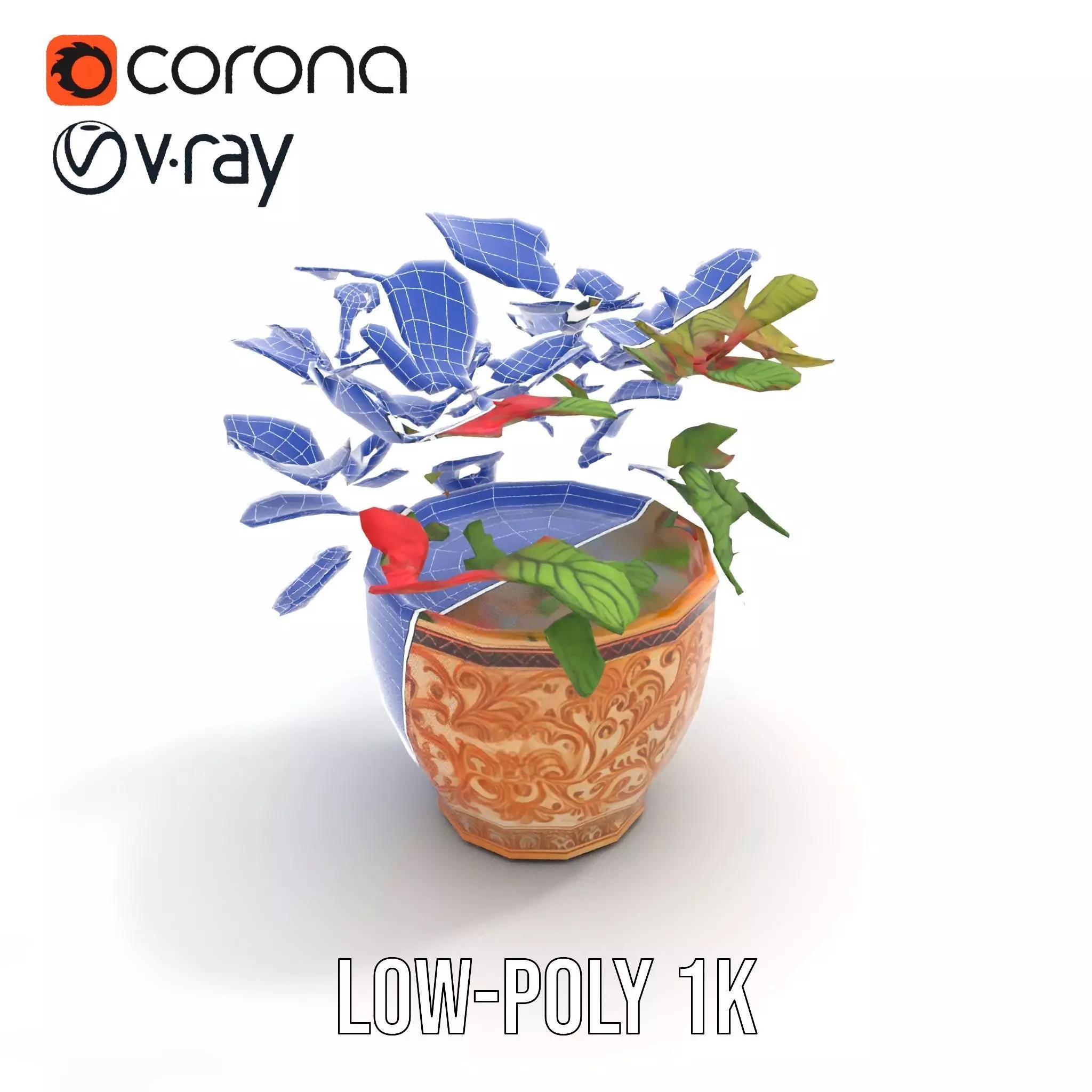 Ornate Floral Vase model pack Low-poly 3D model_12