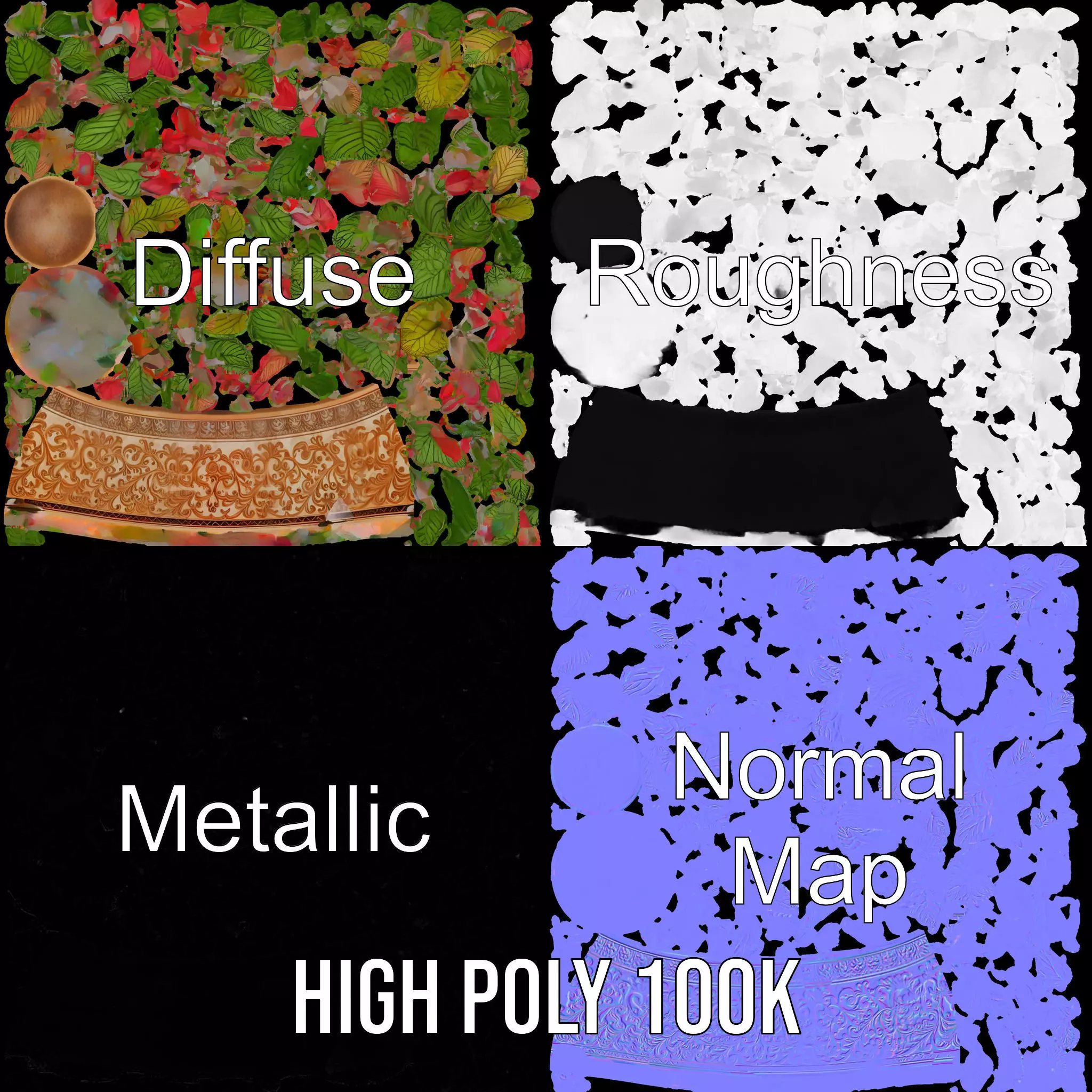 Ornate Floral Vase model pack Low-poly 3D model_3