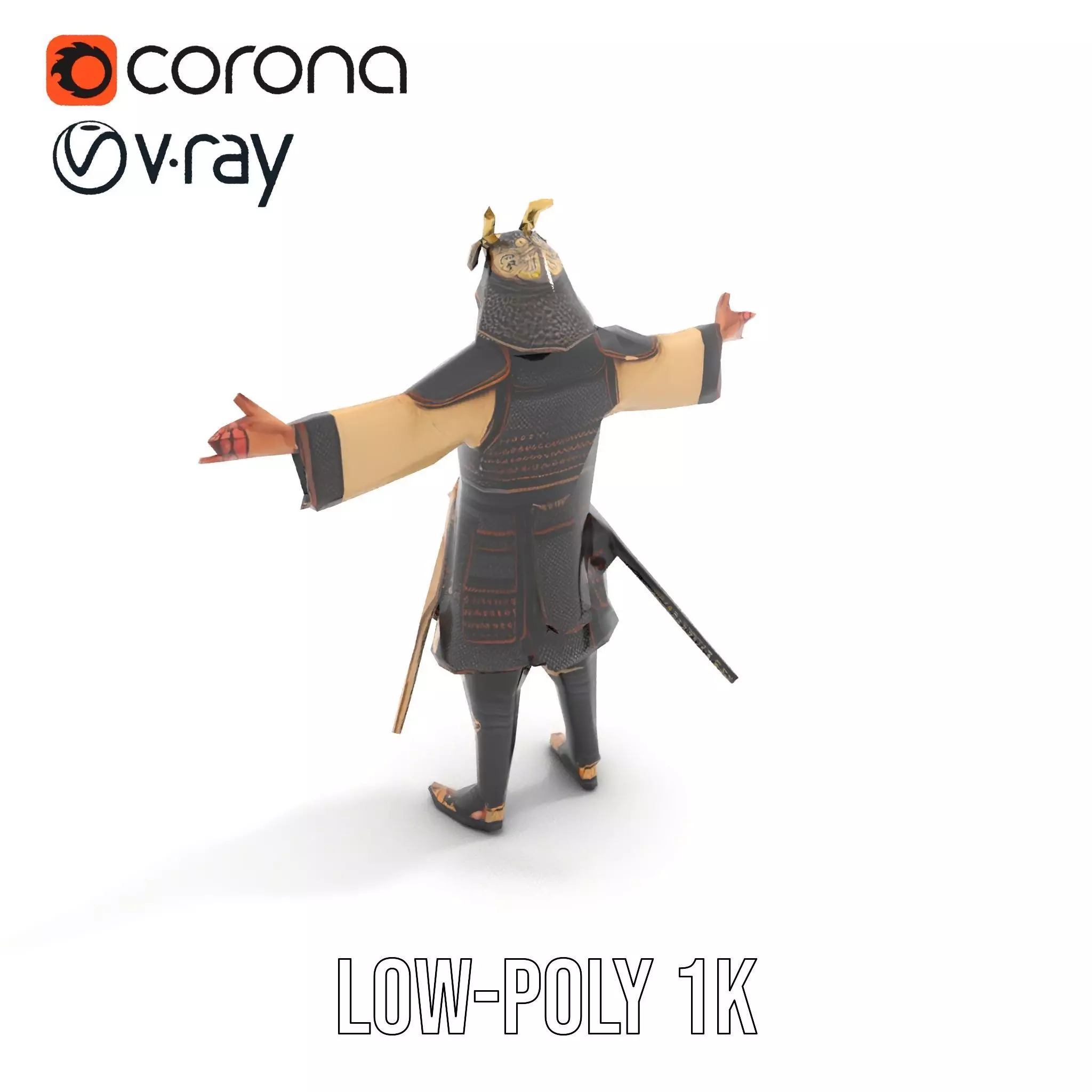 Samurai Armor Warrior model pack Low-poly 3D model_11