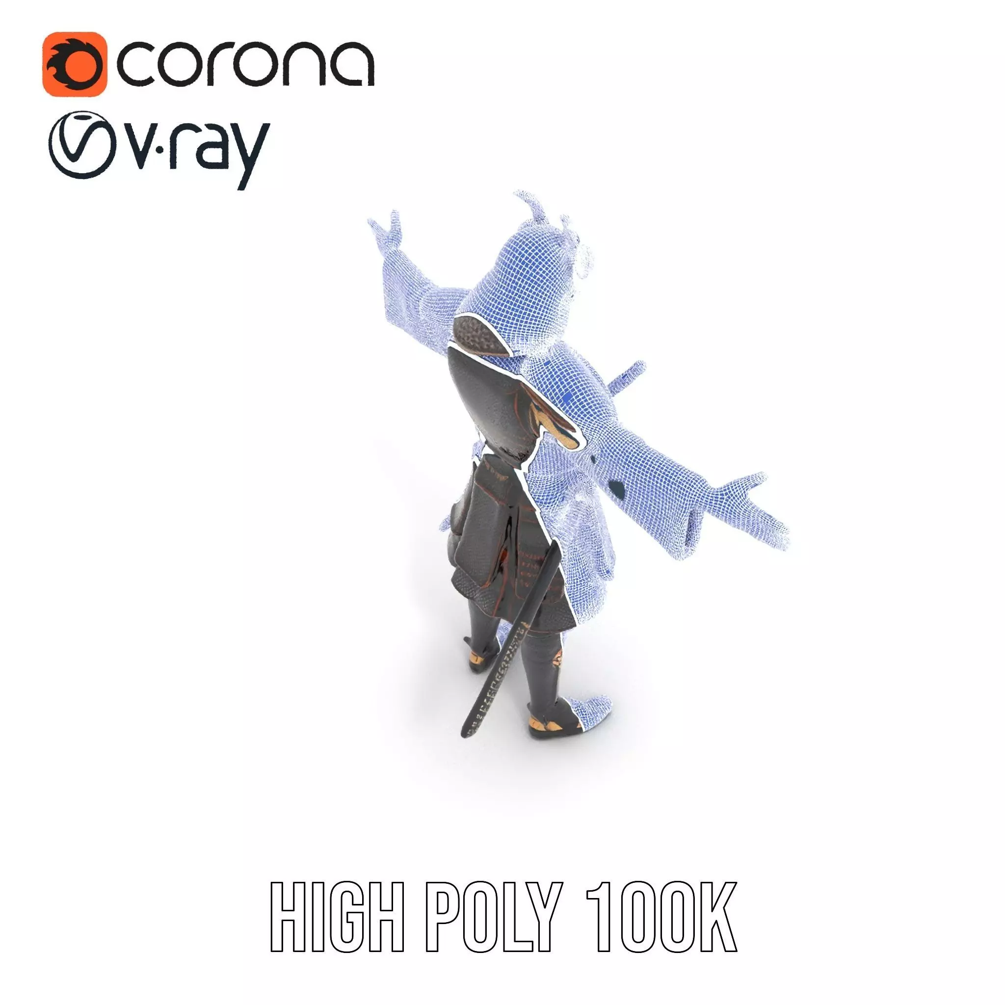 Samurai Armor Warrior model pack Low-poly 3D model_23