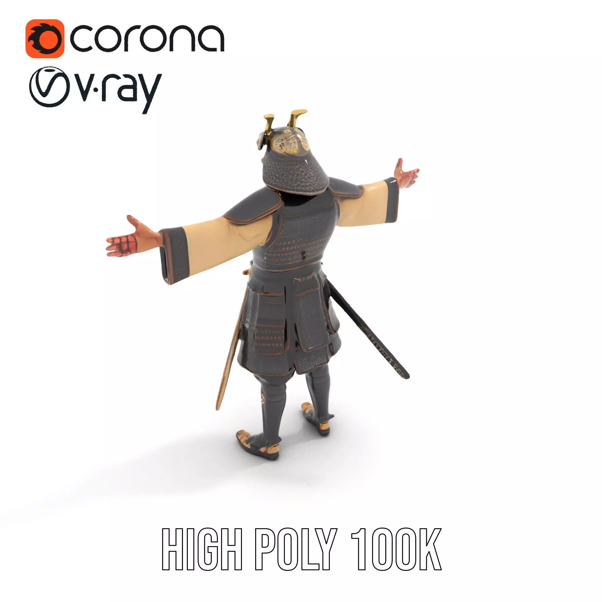 Samurai Armor Warrior model pack Low-poly 3D model_12