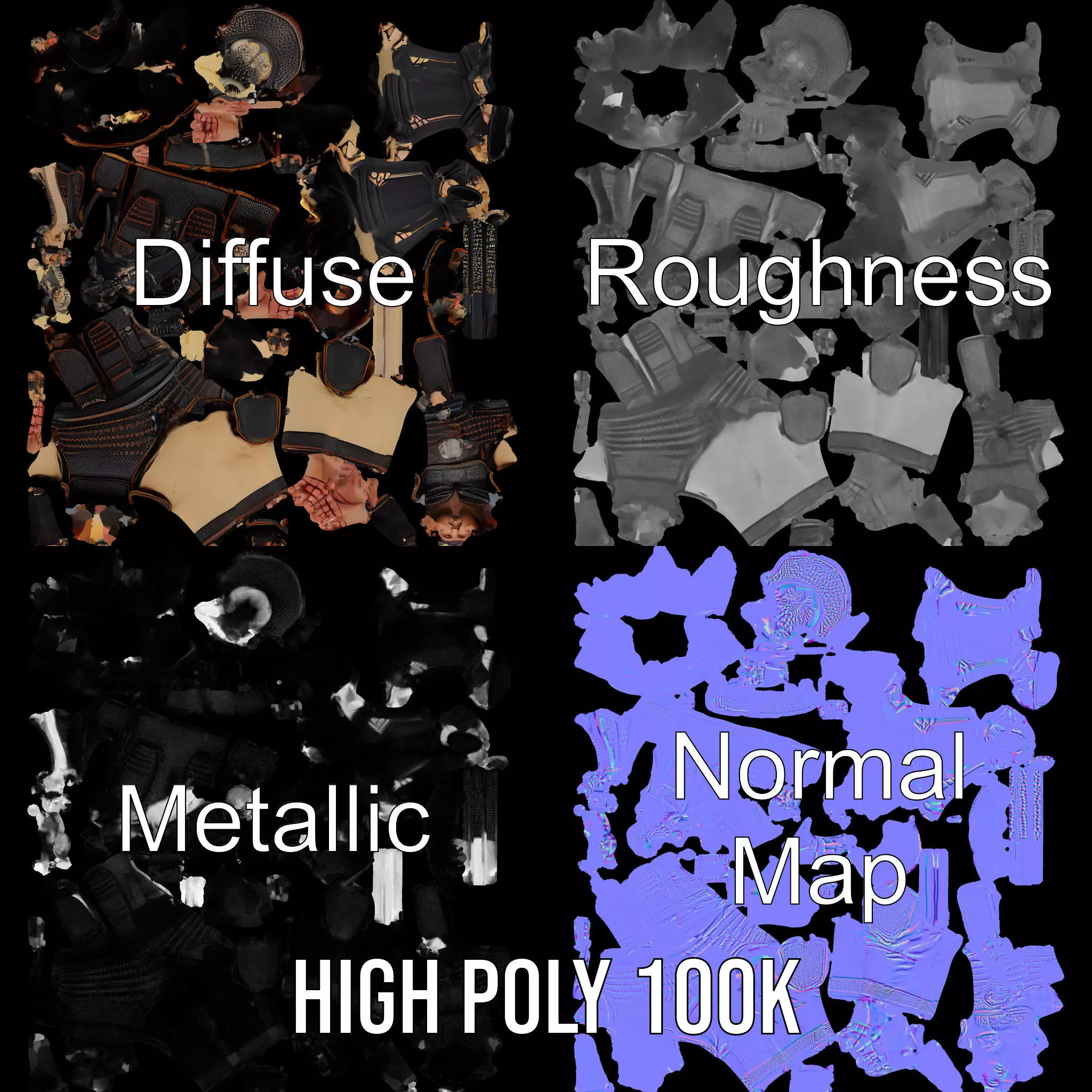 Samurai Armor Warrior model pack Low-poly 3D model_3