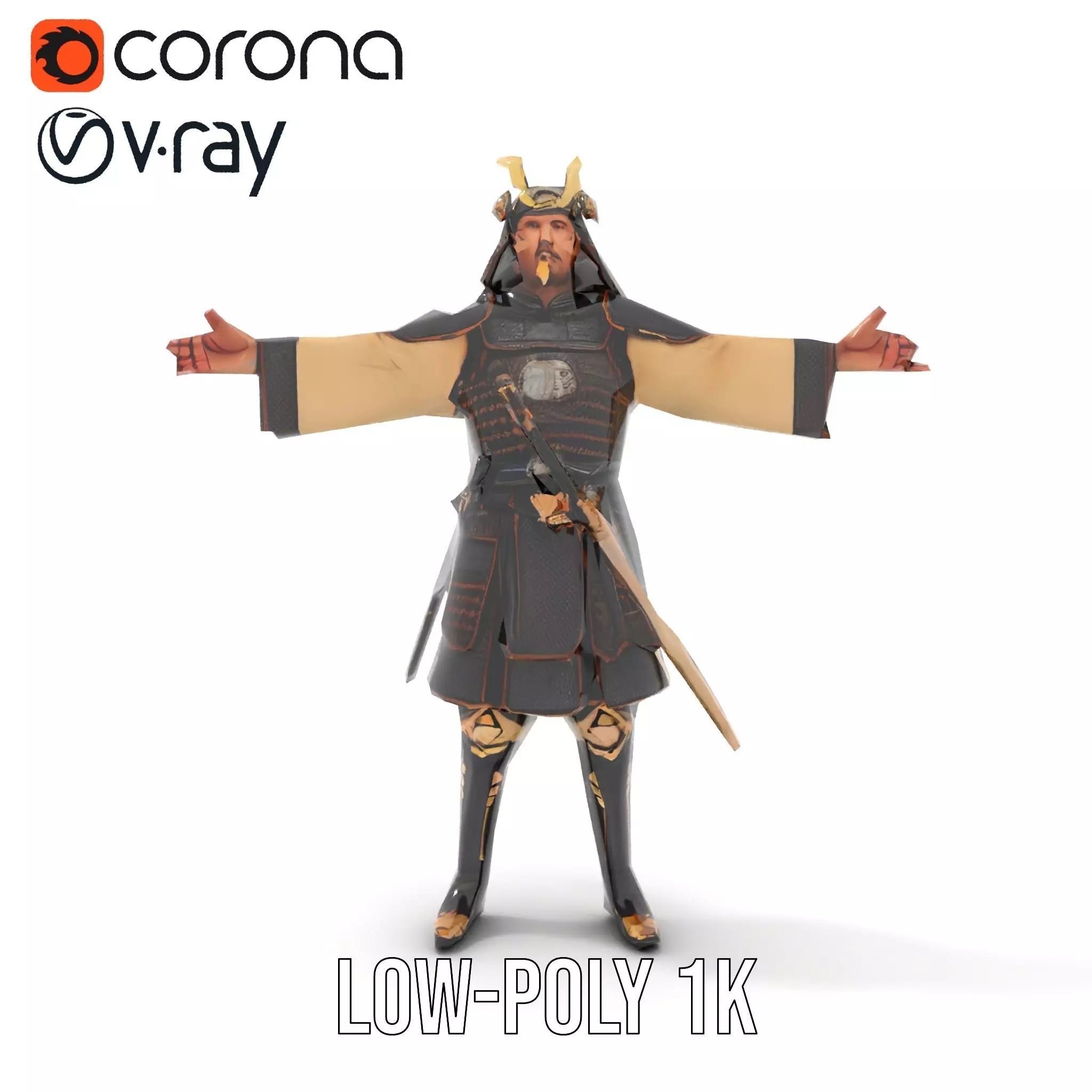 Samurai Armor Warrior model pack Low-poly 3D model_8