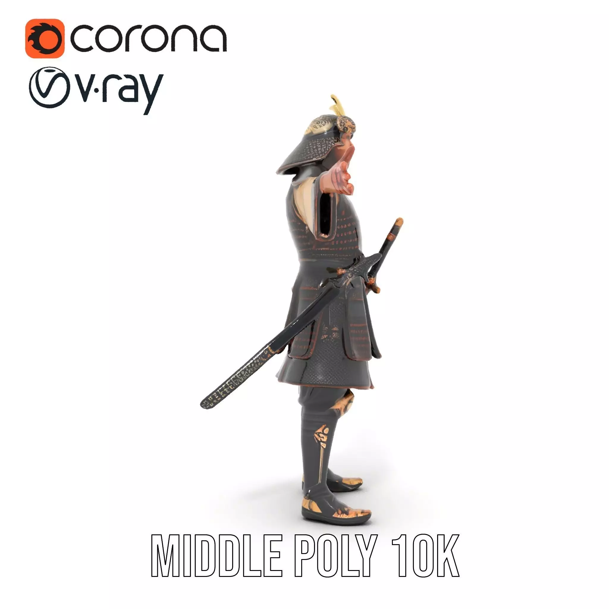 Samurai Armor Warrior model pack Low-poly 3D model_24