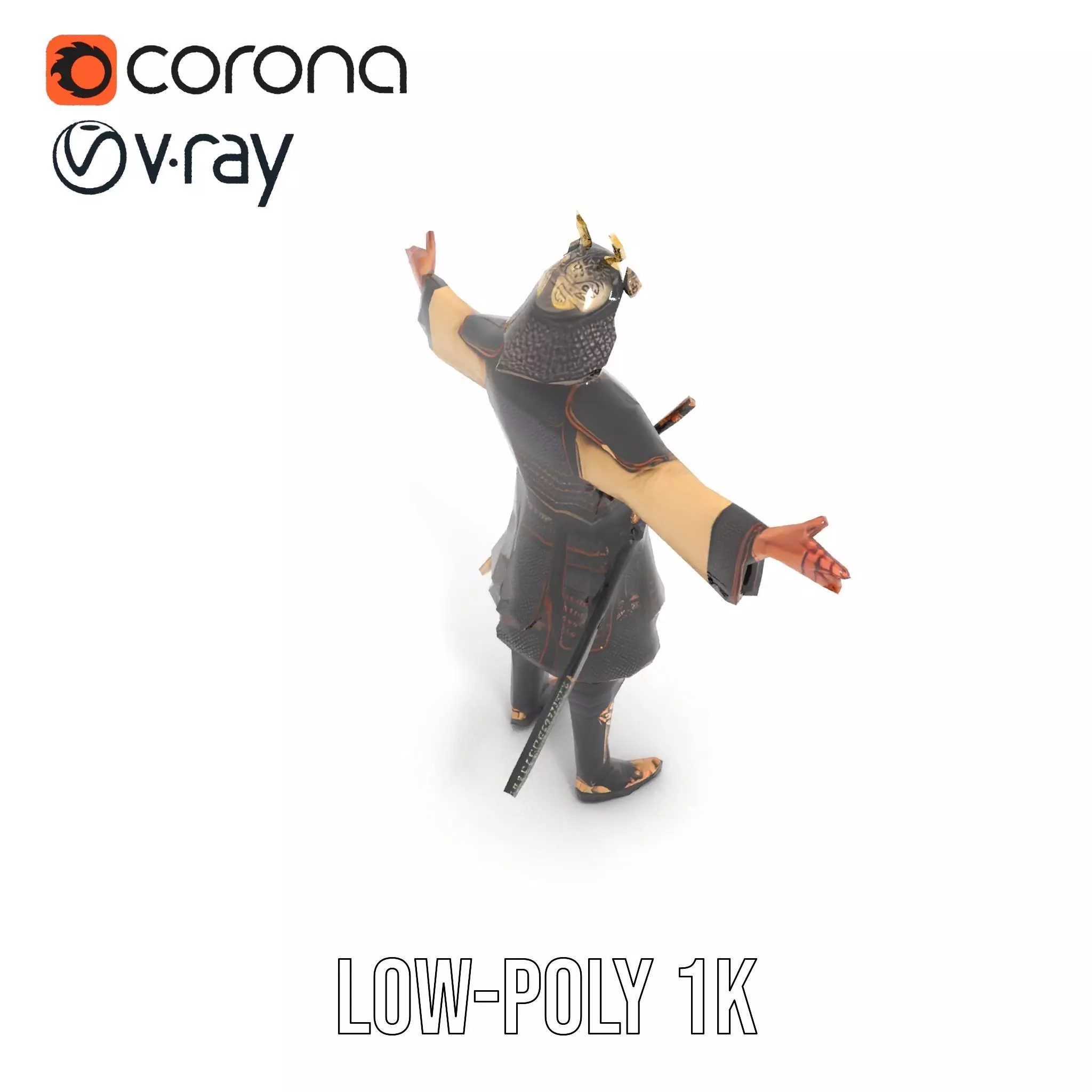 Samurai Armor Warrior model pack Low-poly 3D model_19