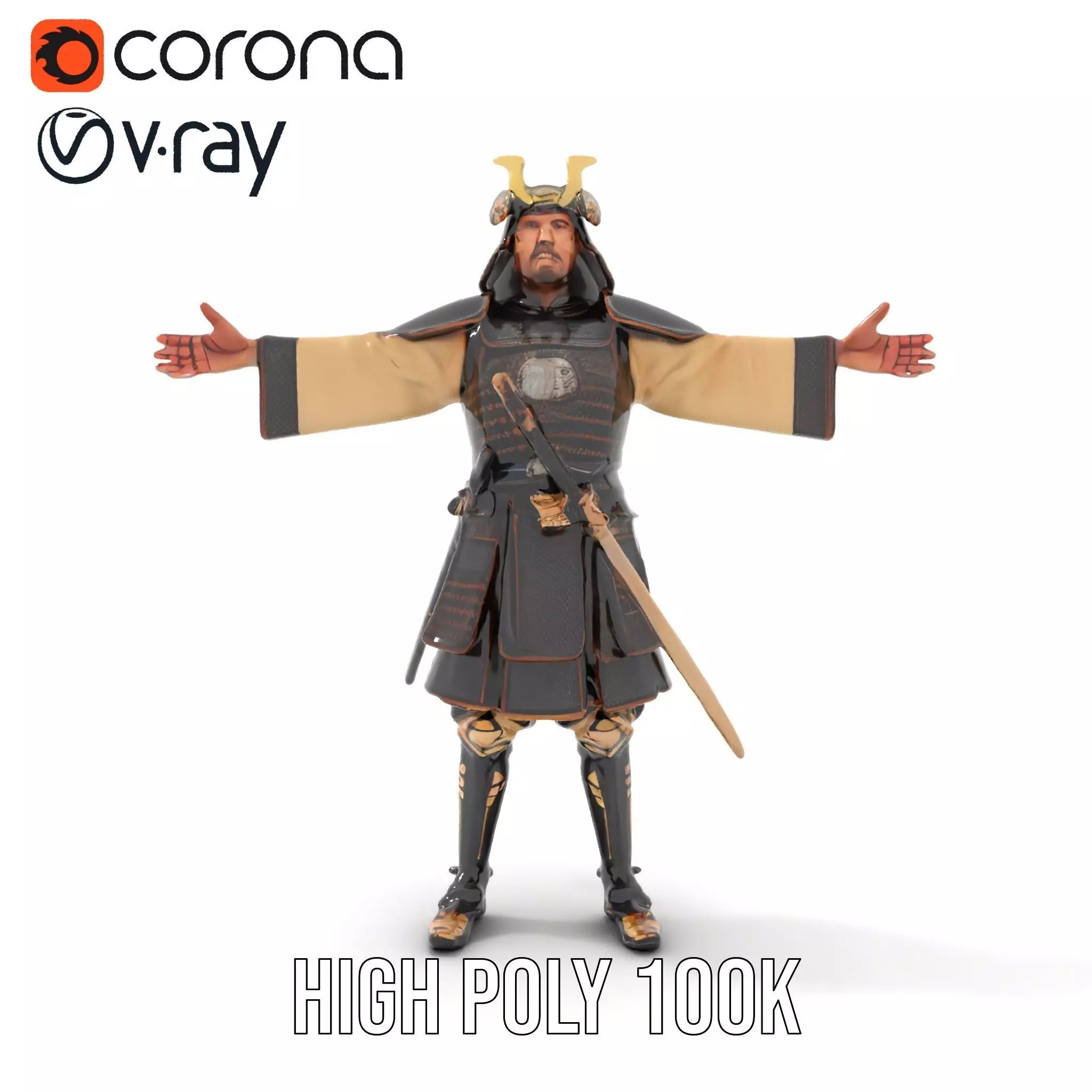 Samurai Armor Warrior model pack Low-poly 3D model_15