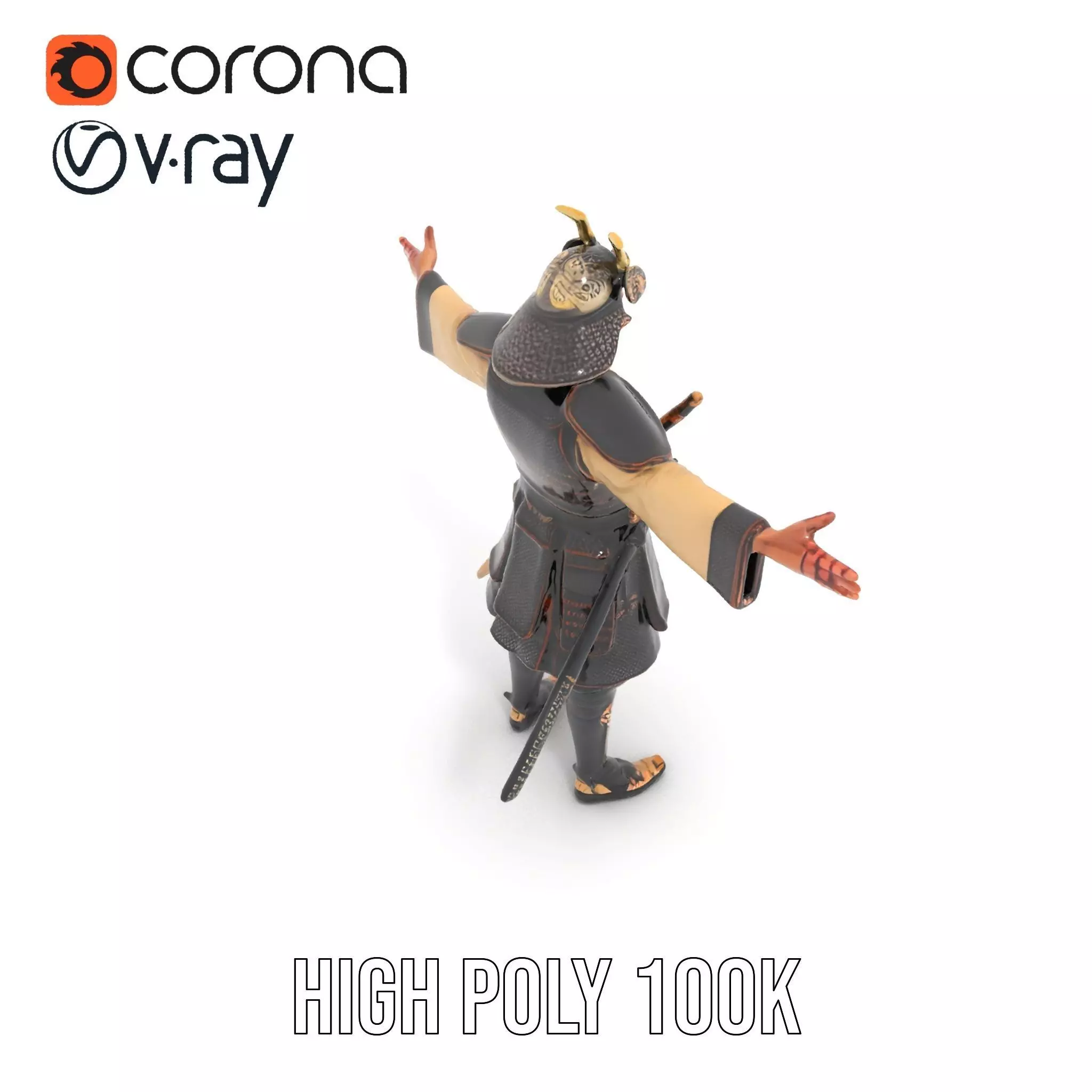 Samurai Armor Warrior model pack Low-poly 3D model_9