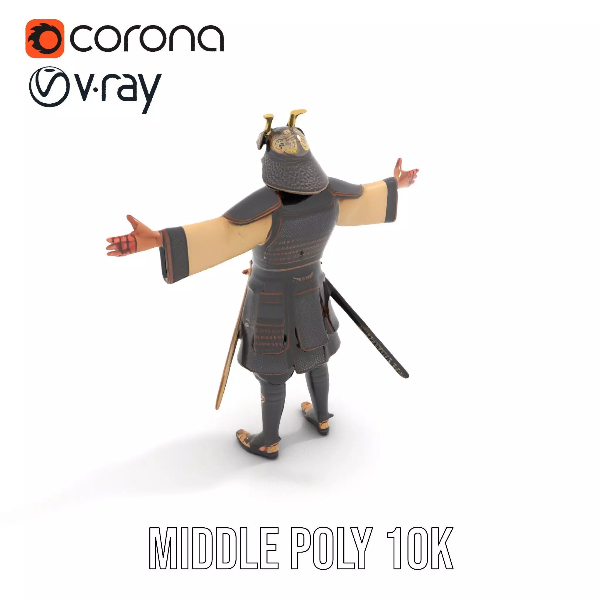 Samurai Armor Warrior model pack Low-poly 3D model_6