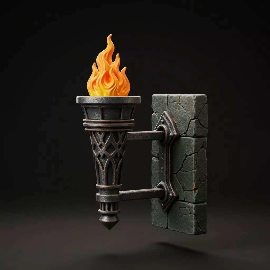 Fantasy Wall Torch Miniature Medieval RPG Prop 3D model_0
