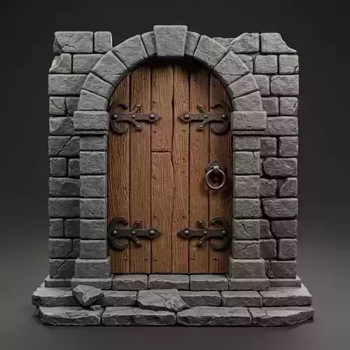 Medieval Dungeon Door Miniature Stone and Wooden RPG Prop