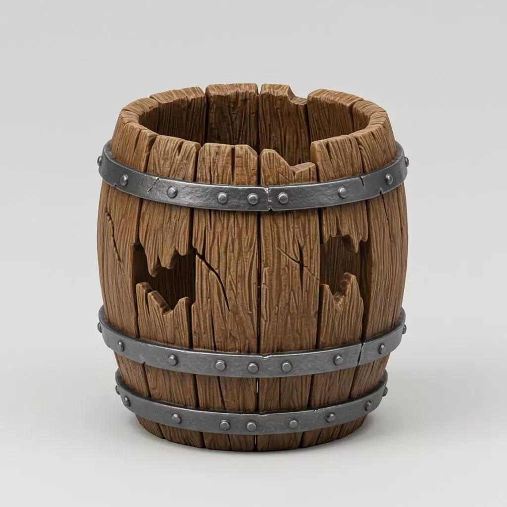 Broken Wooden Barrel Miniature Medieval RPG Prop 3D model_0