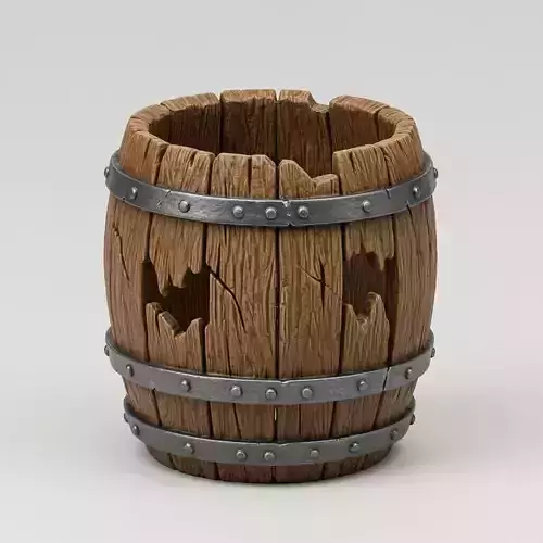 Broken Wooden Barrel Miniature Medieval RPG Prop 