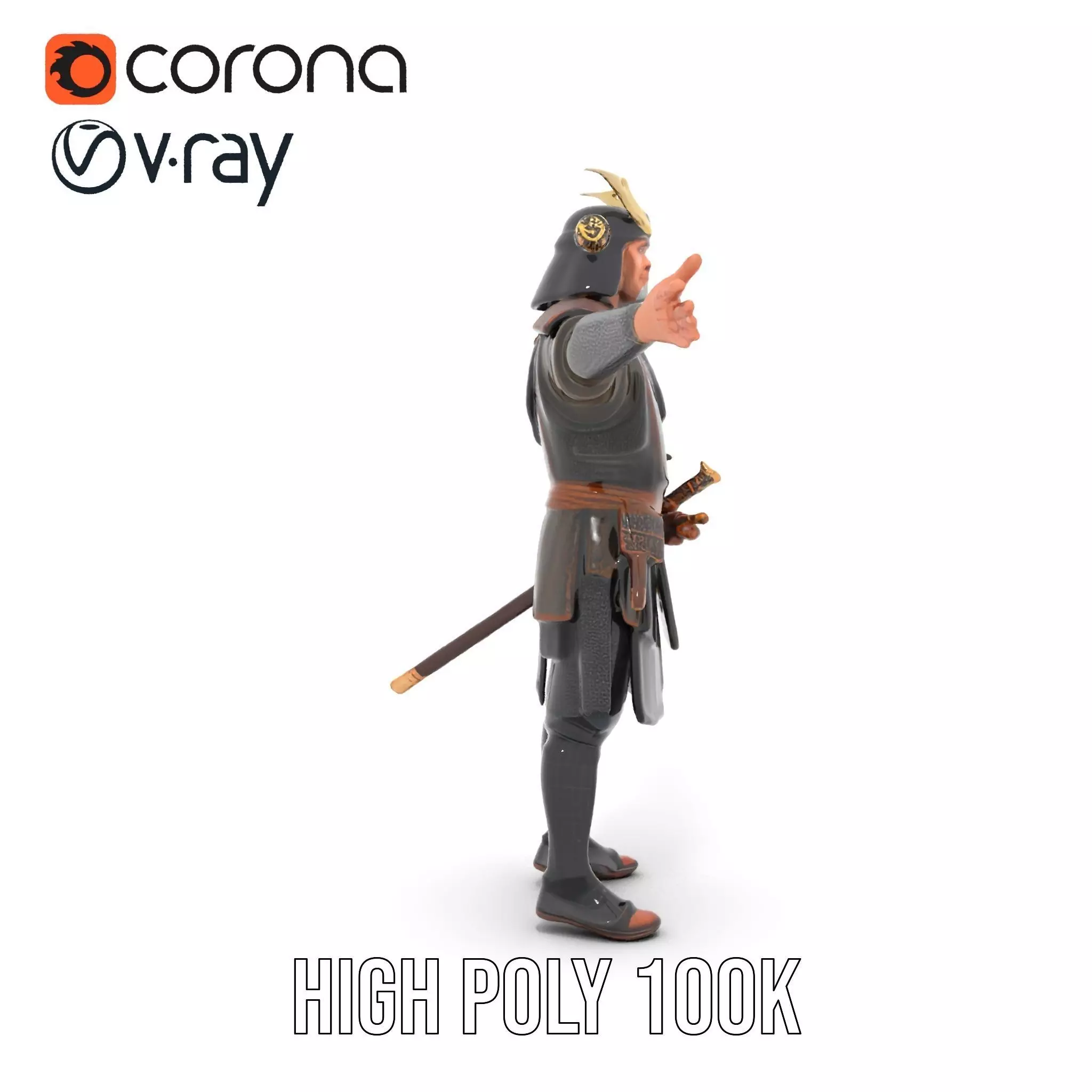 Samurai Warrior Armor model pack Low-poly 3D model_14