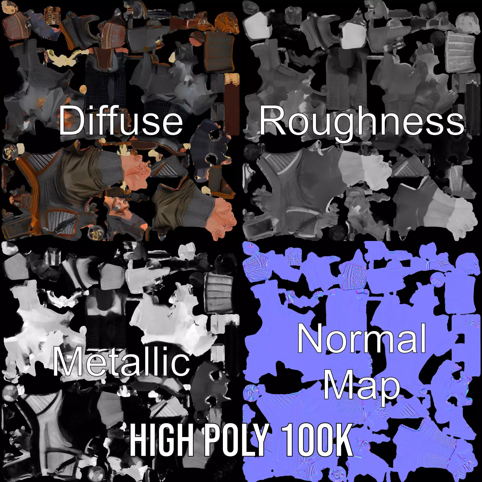 Samurai Warrior Armor model pack Low-poly 3D model_3