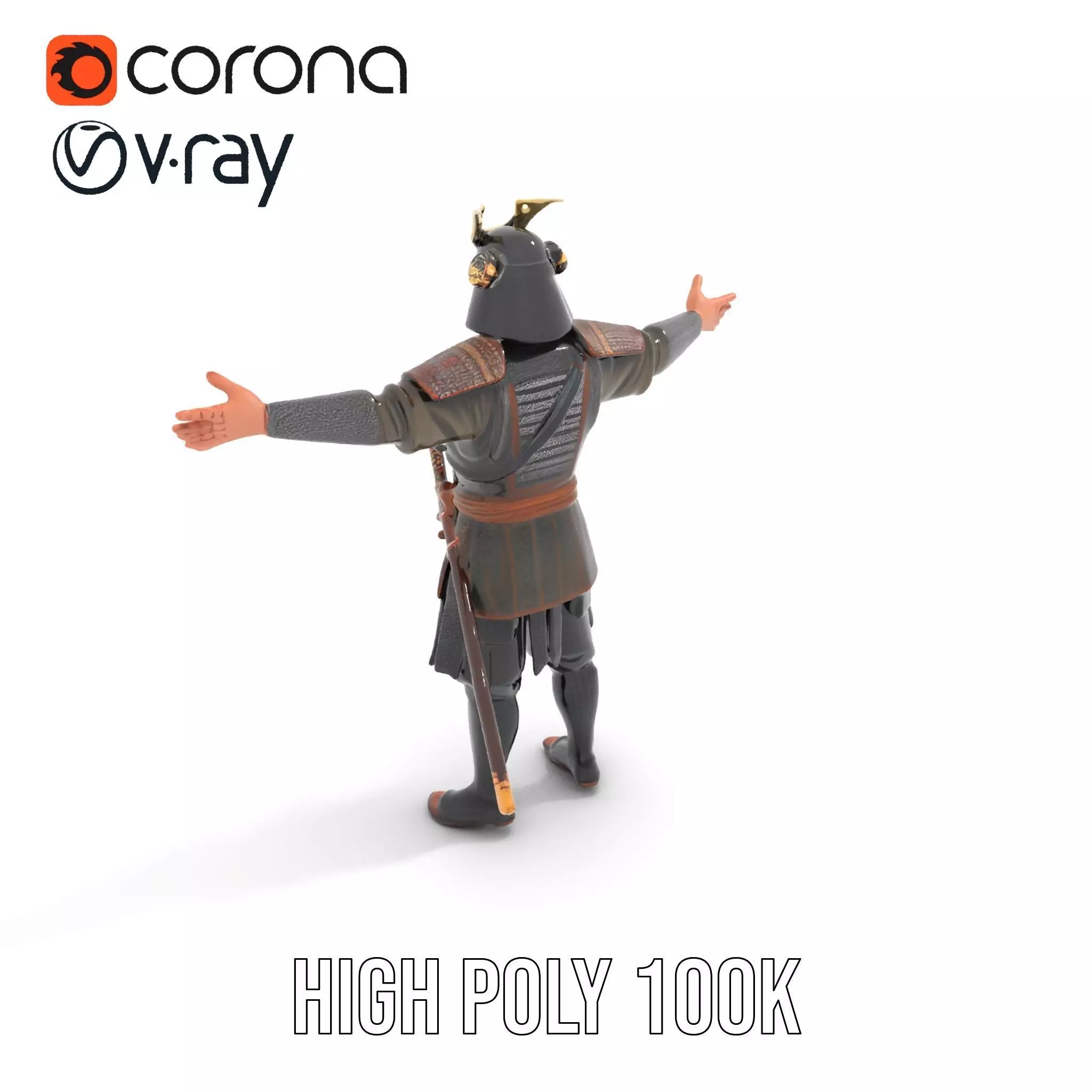 Samurai Warrior Armor model pack Low-poly 3D model_11