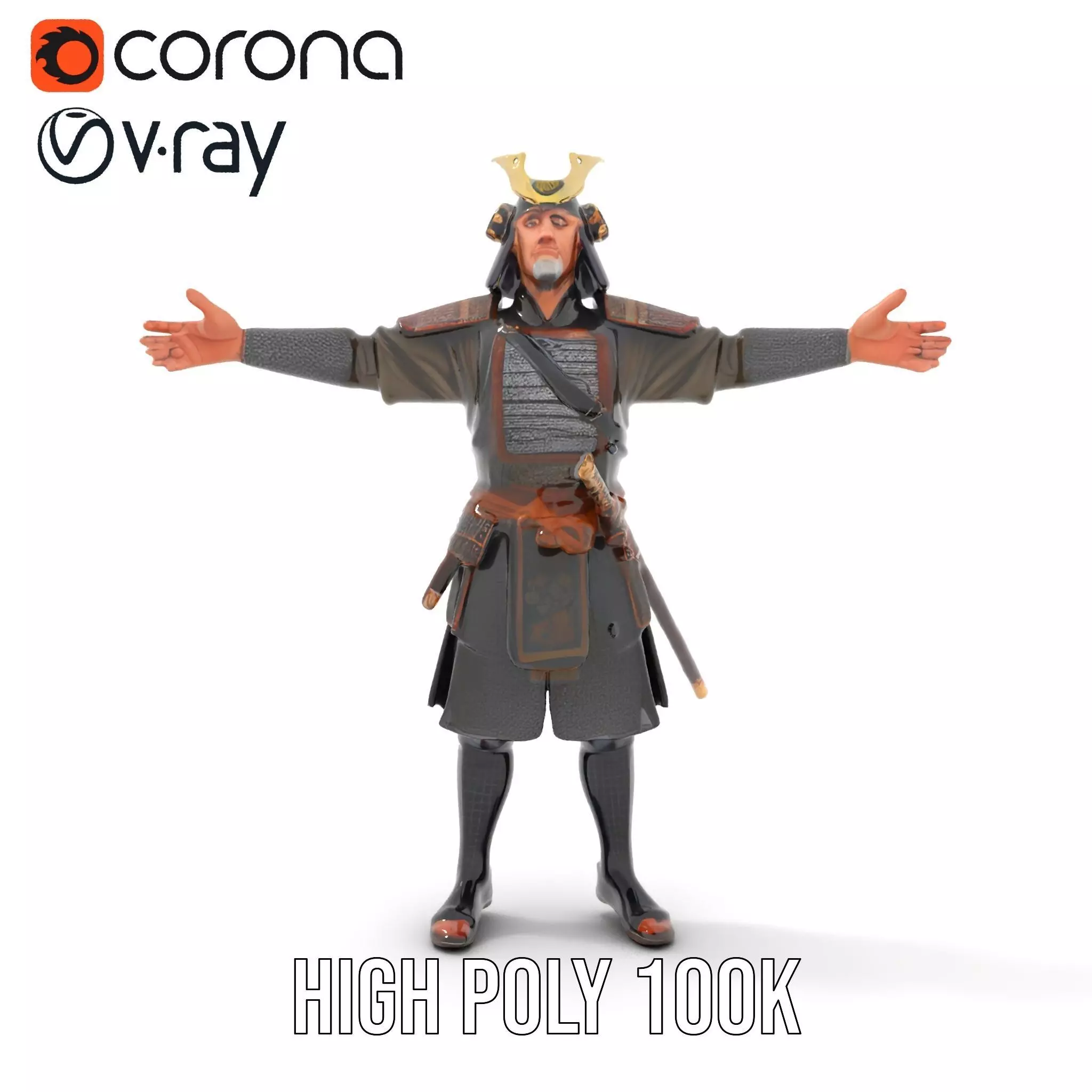 Samurai Warrior Armor model pack Low-poly 3D model_17