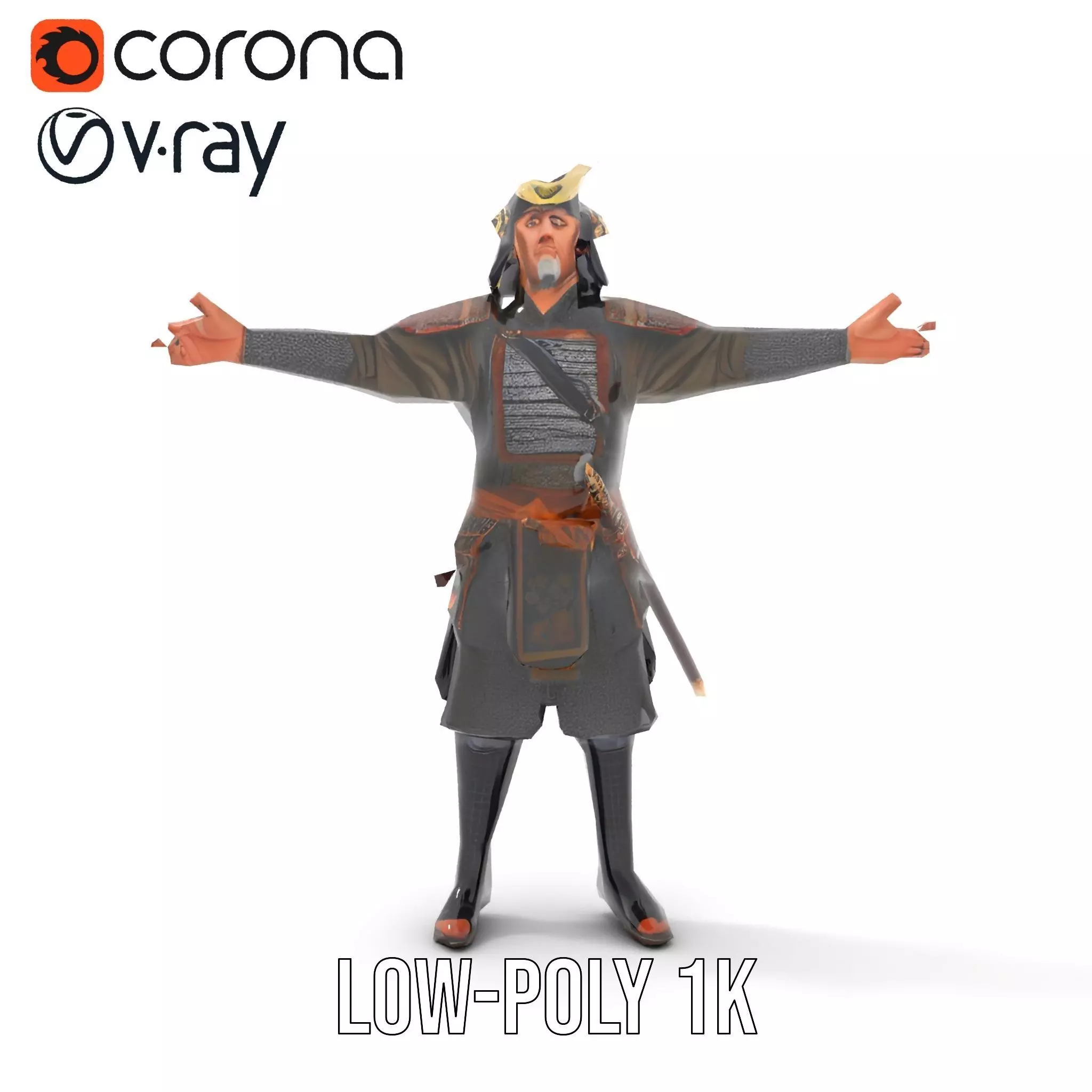 Samurai Warrior Armor model pack Low-poly 3D model_16