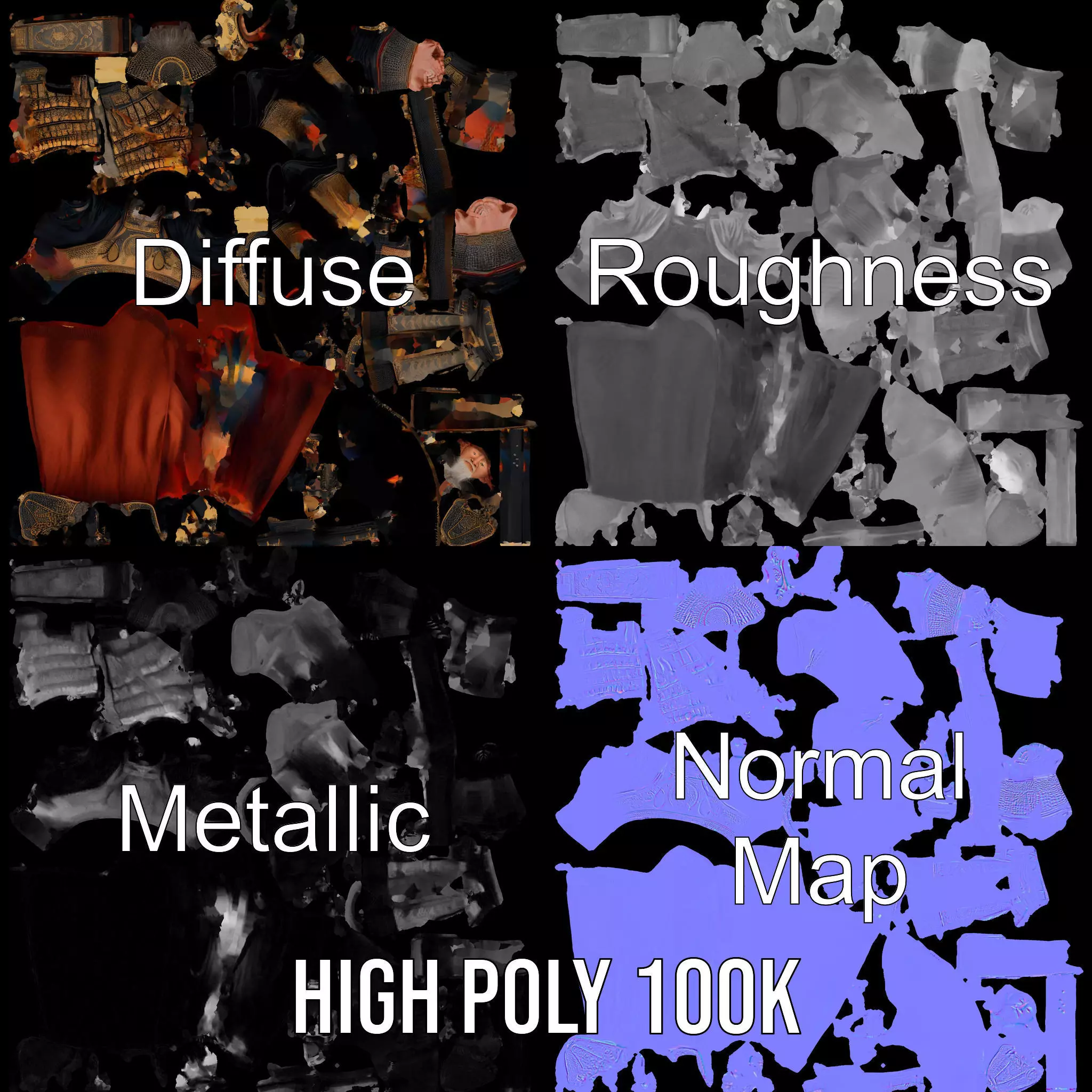 Samurai Armor Warrior model pack Low-poly 3D model_3