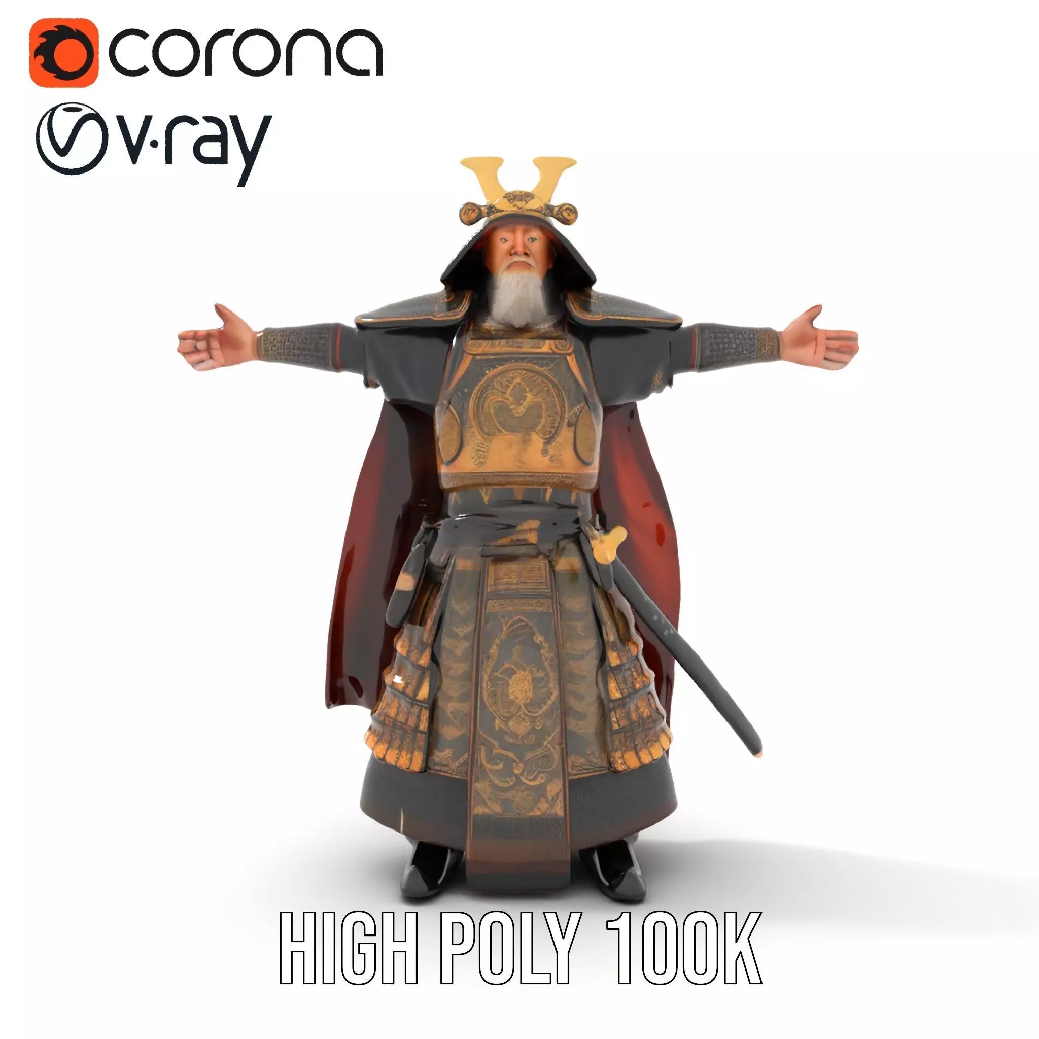 Samurai Armor Warrior model pack Low-poly 3D model_22