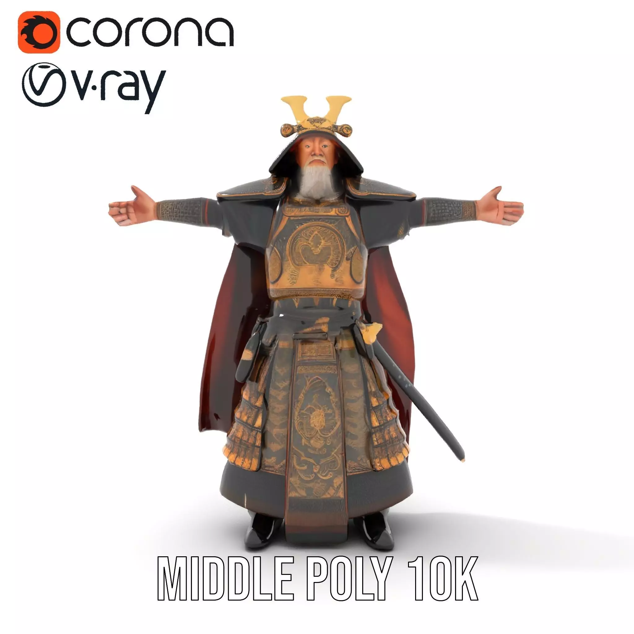 Samurai Armor Warrior model pack Low-poly 3D model_5