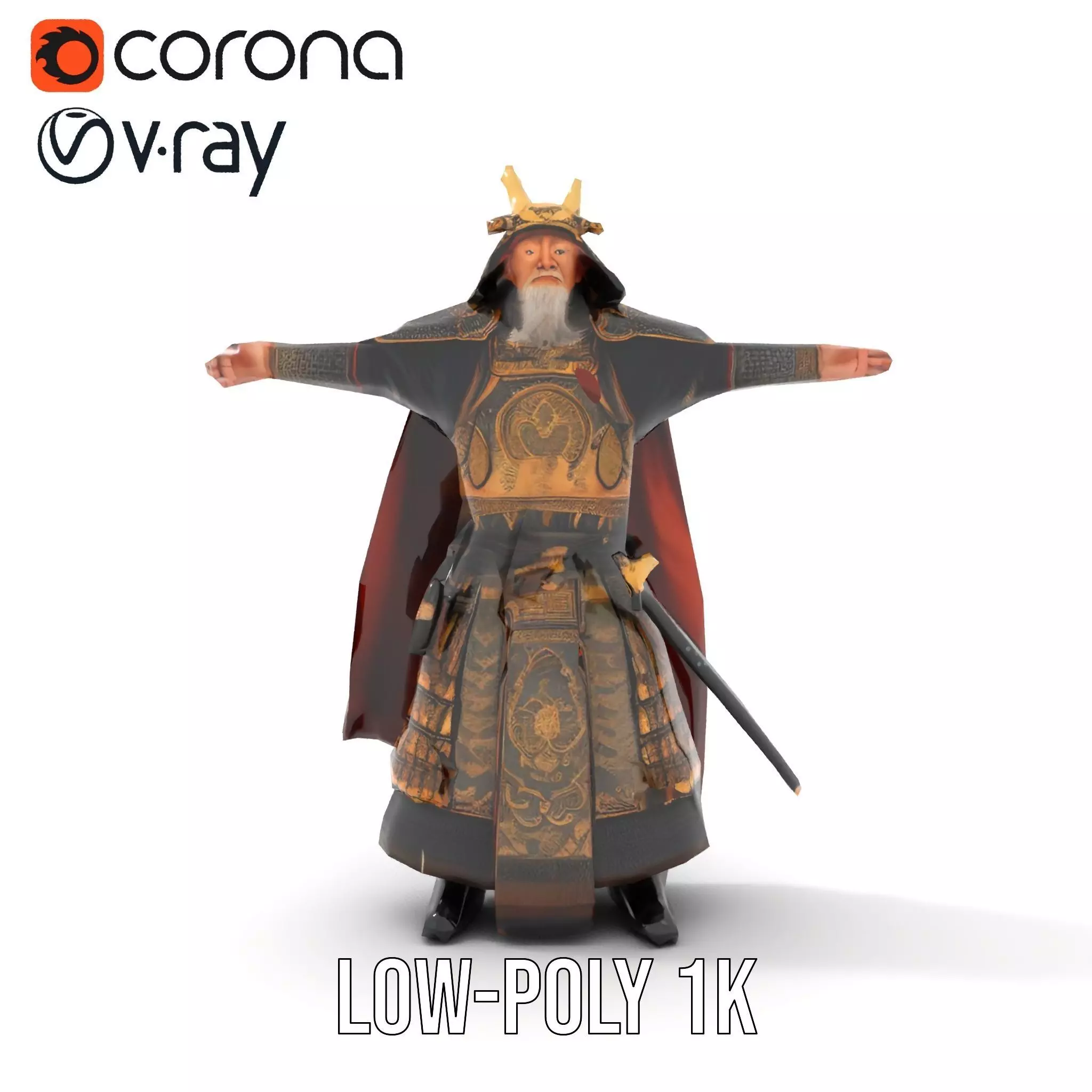 Samurai Armor Warrior model pack Low-poly 3D model_10