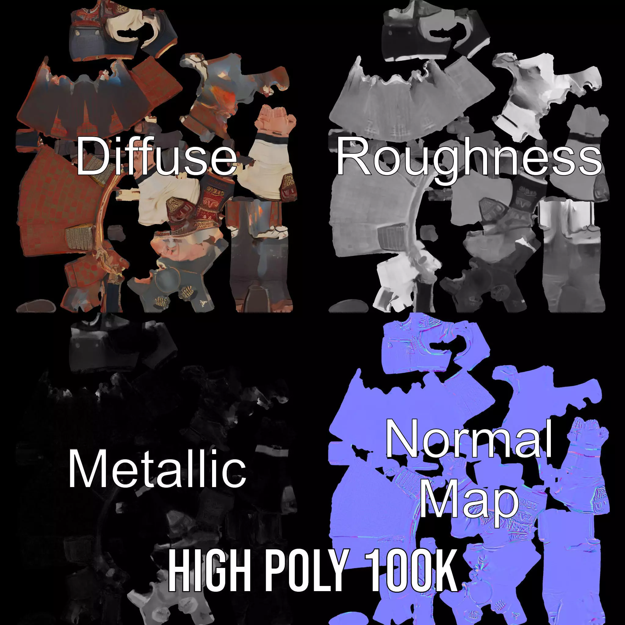 Samurai Warrior Armor model pack Low-poly 3D model_3