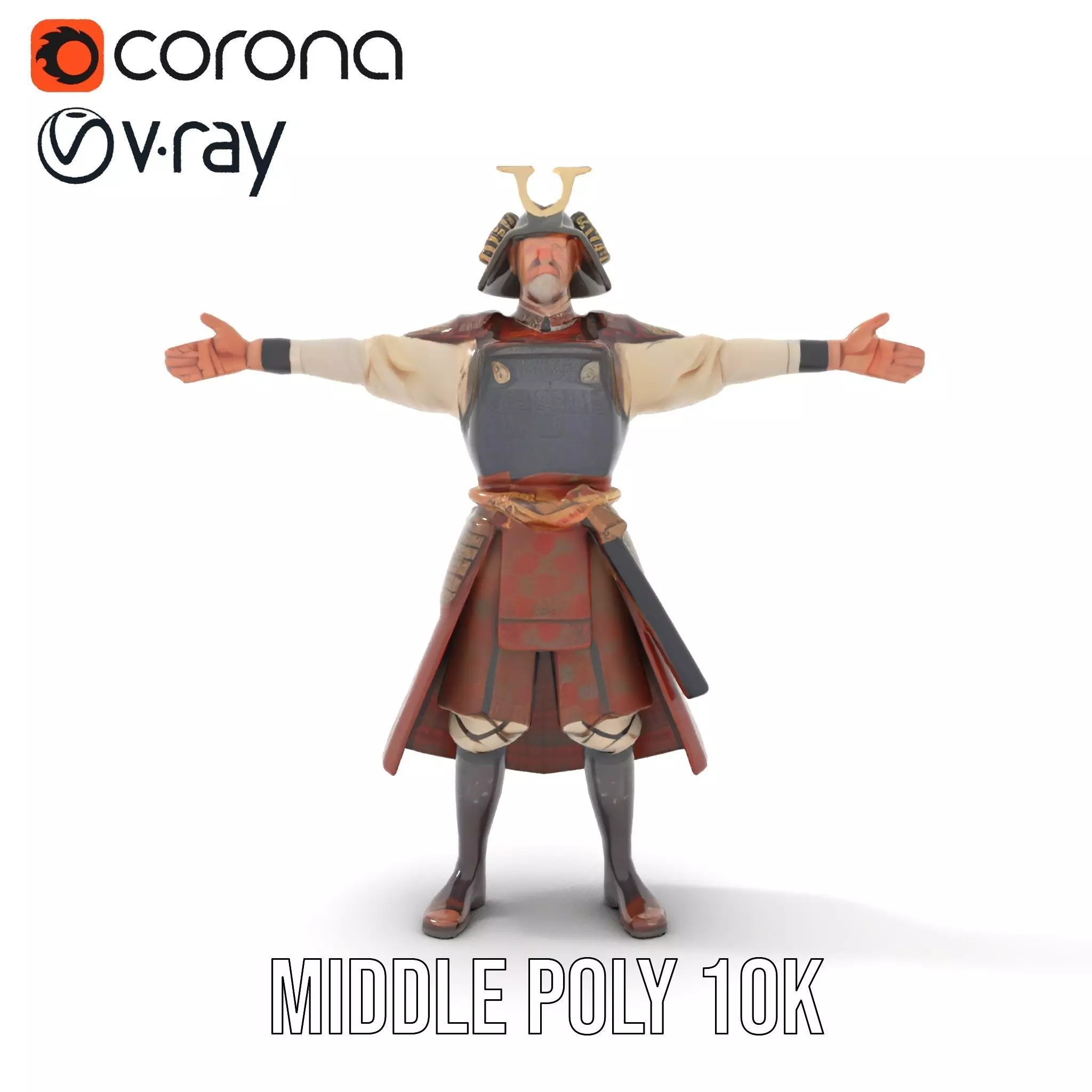 Samurai Warrior Armor model pack Low-poly 3D model_10
