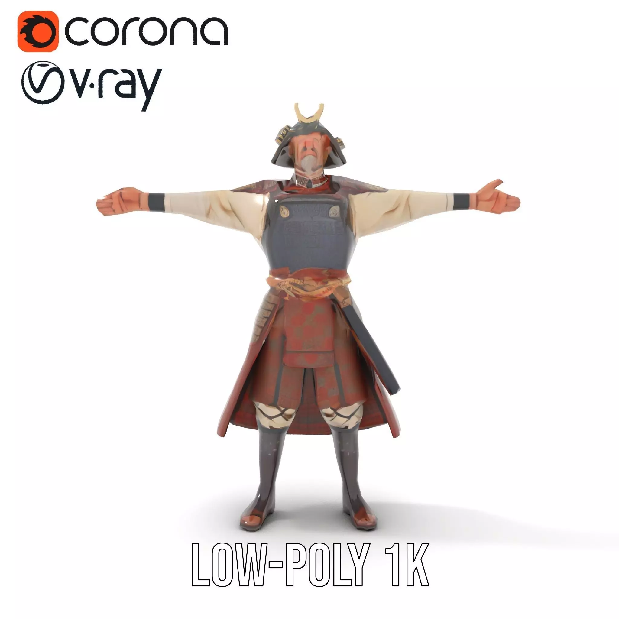 Samurai Warrior Armor model pack Low-poly 3D model_19