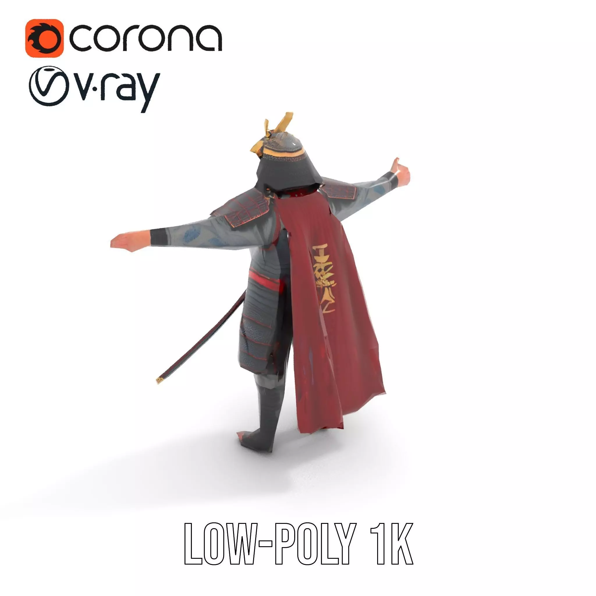 Samurai Warrior Armor model pack Low-poly 3D model_19