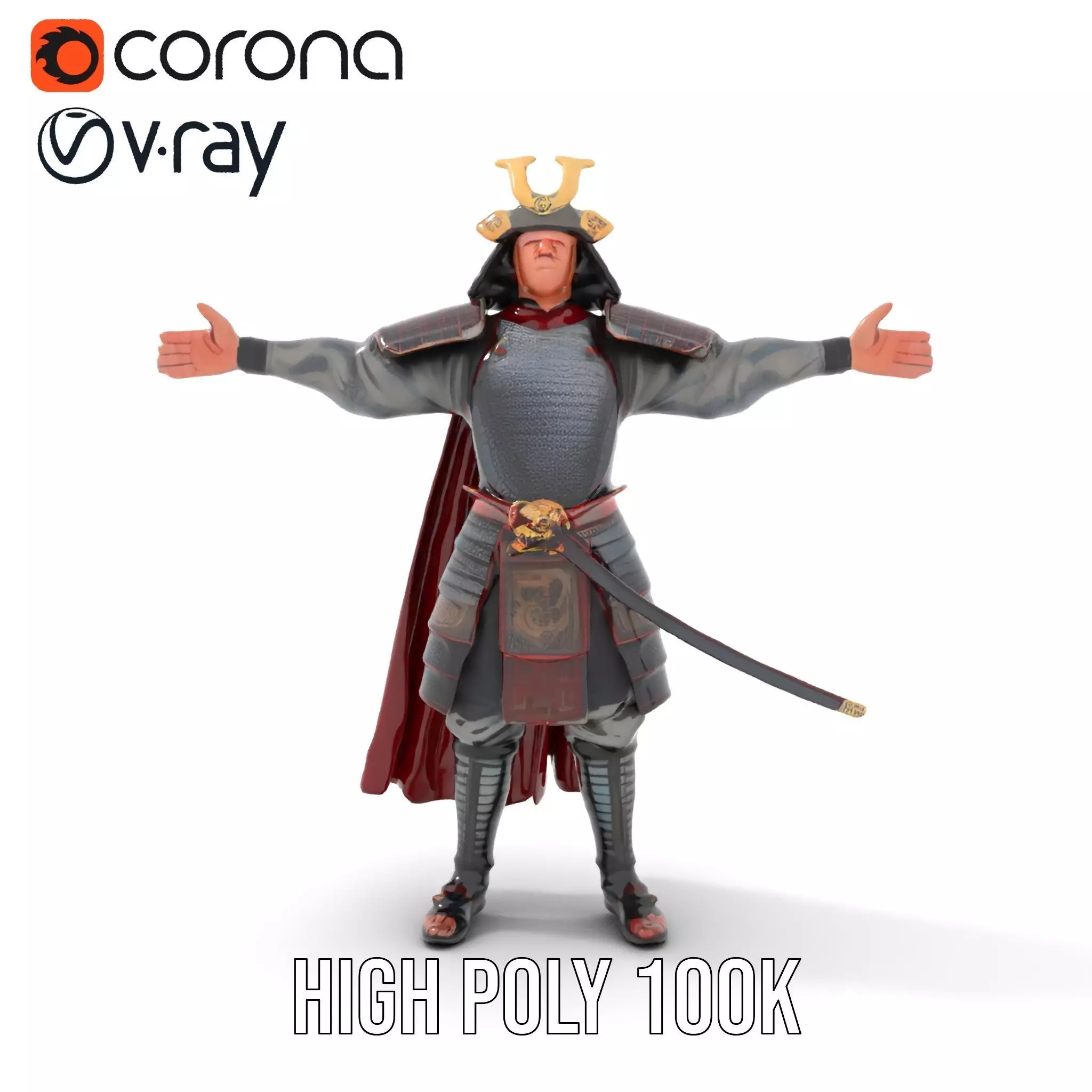 Samurai Warrior Armor model pack Low-poly 3D model_9