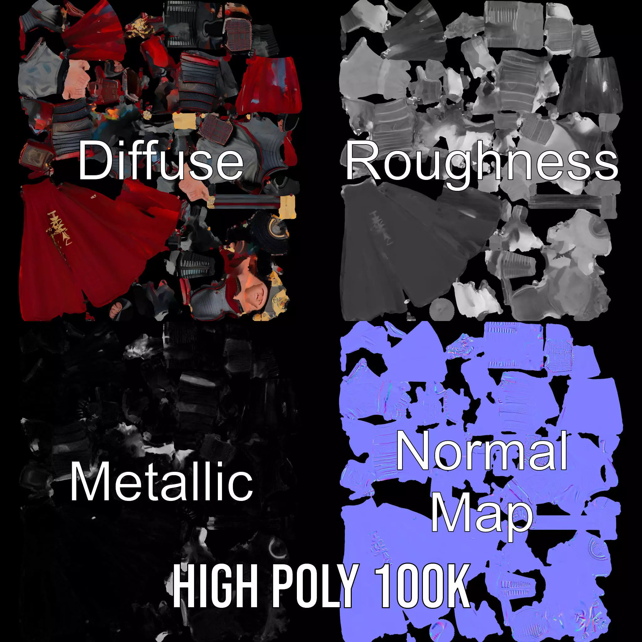 Samurai Warrior Armor model pack Low-poly 3D model_3