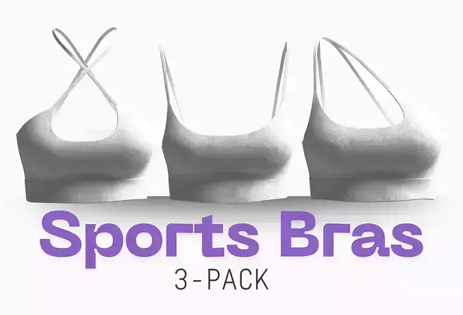 Sports Bras Bundle 3pack-3D Models with Fabric Material Low-poly 3D model