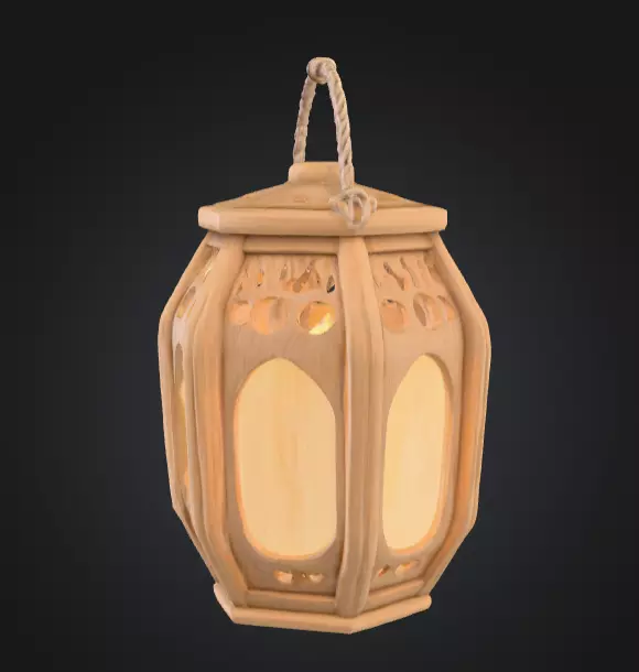 Rustic Wooden Rope Lantern Low-poly 3D model_2