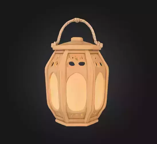 Rustic Wooden Rope Lantern Low-poly 3D model