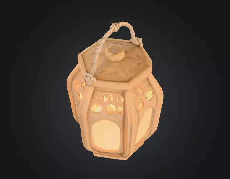 Rustic Wooden Rope Lantern Low-poly 3D model_3