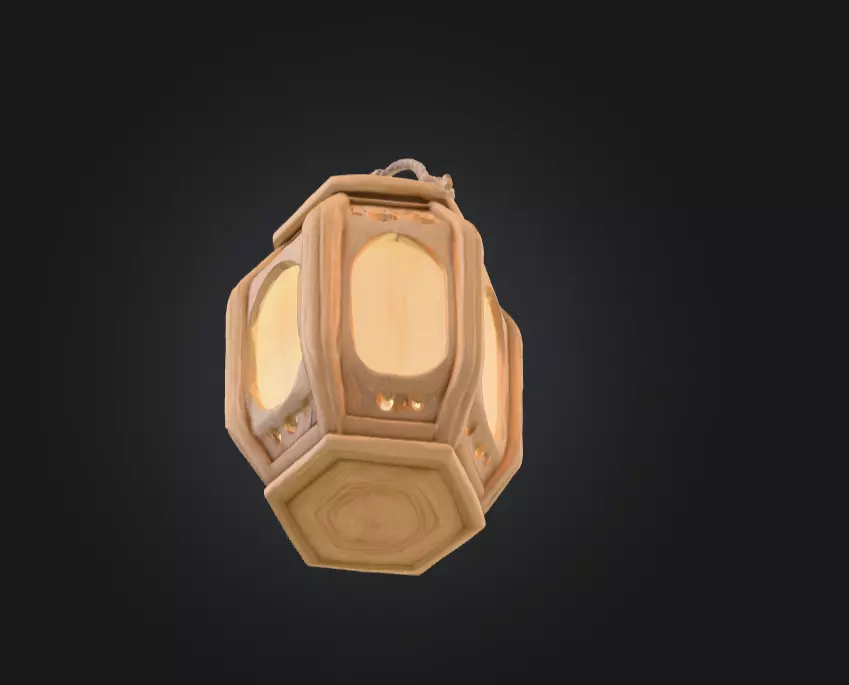 Rustic Wooden Rope Lantern Low-poly 3D model_8