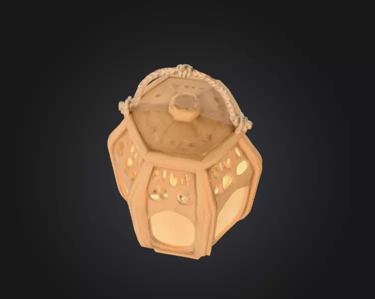 Rustic Wooden Rope Lantern Low-poly 3D model_4