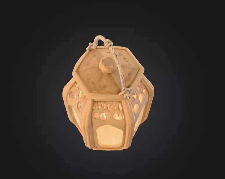 Rustic Wooden Rope Lantern Low-poly 3D model_5